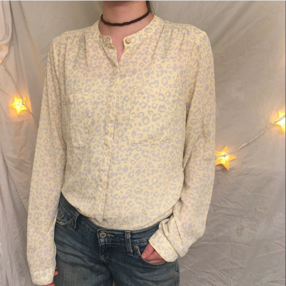 Forever 21 Pastel Yellow Cheetah Button Down
